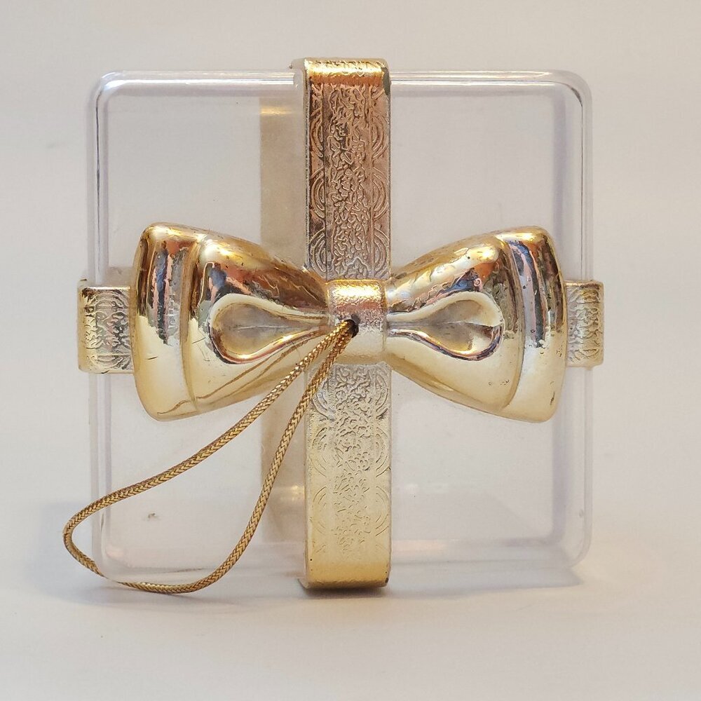 PRETTY Acrylic Present Box Presentation Box Ornament Gold Bow Clear Acrylic